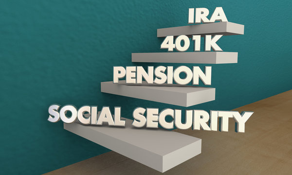 Retirement Savings Social Security Pension 401K IRA 3d Illustration