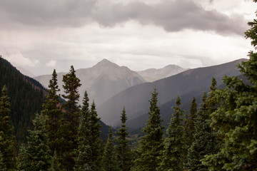 Alpine mountain views in Colorado on red mountain pass.