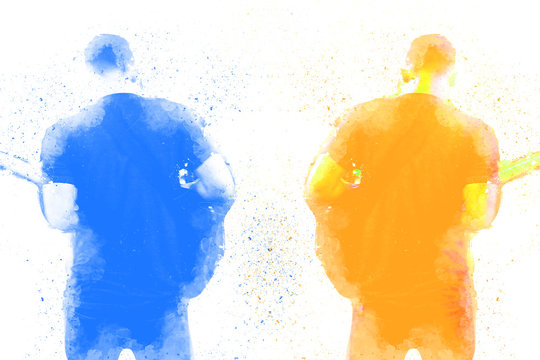 Abstract beautiful man playing Guitarist on music concert , Watercolor painting background and Digital illustration isolated brush to art.