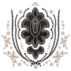 Ornate Retro Style Bollywood Deco Icon - Embroidery Artwork or TShirt Screenprint Vector Graphic - White, Black and Taupe Color Palette - 171254064