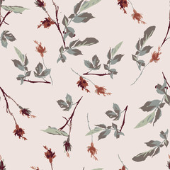 PrintRomantic Leafy Rosebud Seamless Repeat Tile - Background Pattern - Wallpaper Design - Cream / Off White Background - 171254258