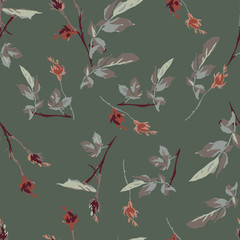 PrintRomantic Leafy Rosebud Seamless Repeat Tile - Background Pattern - Wallpaper Design - Green Background - 171254280