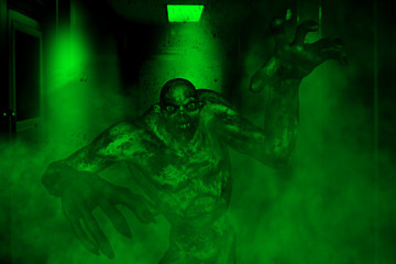 3d illustration of monster in haunted house