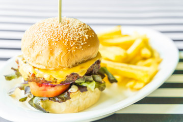 beef burger with french fries