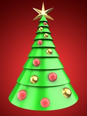 3d light green Christmas tree over red