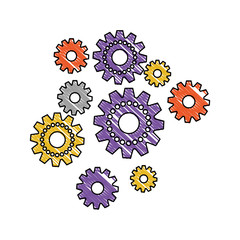 set gear machinery in color crayon silhouette vector illustration