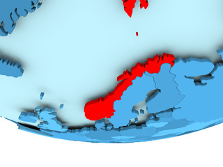 Norway in red on blue map