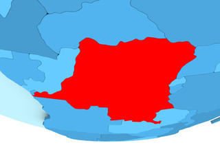 Democratic Republic of Congo in red on blue map