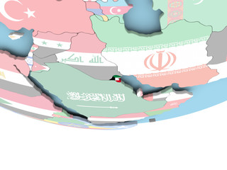 Map of Kuwait with flag on globe