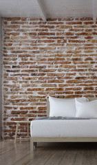 The interior design of minimal bedroom and brick texture wall design / 3D rendering 