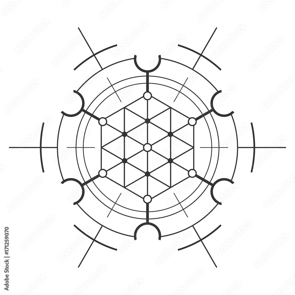 Poster sacred geometry element. hexagonal element.