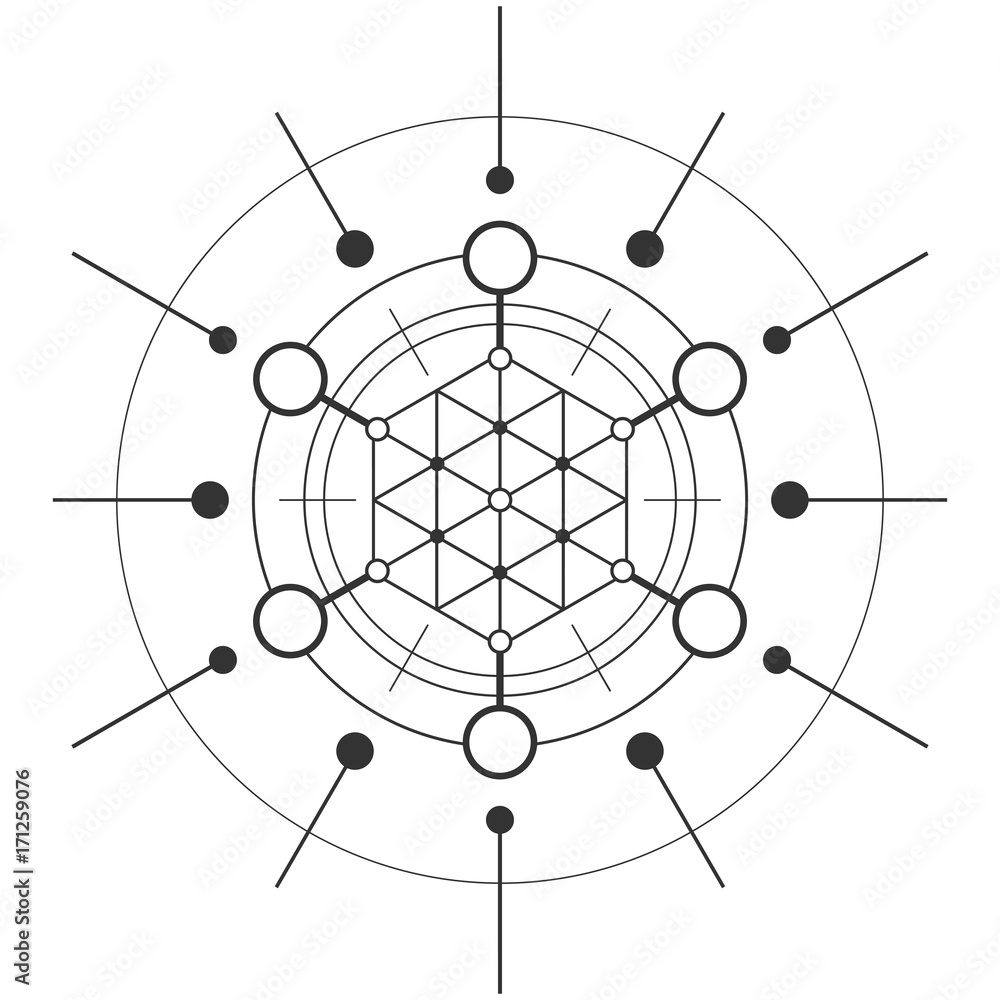 Poster sacred geometry element. hexagonal element.