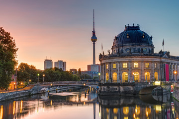 The Bode Museum and the Television Tower in Berlin before sunrise