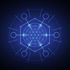 Sacred hexagonal geometry element on a blue background.