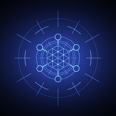 Sacred hexagonal geometry element on a blue background.