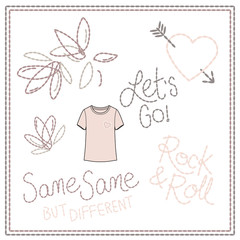 Girls T-shirt Embroidery Text and Icon Set - Fashion Artwork - Pink, Cream, Blush Tones - 171259483