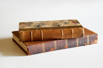 Vintage books isolate on white.
