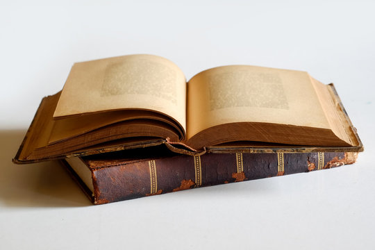 Vintage books isolate on white.
