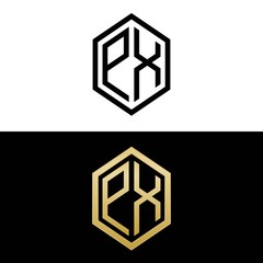 initial letters logo px black and gold monogram hexagon shape vector