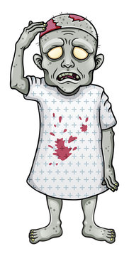 Cartoon zombie in hospital clothes