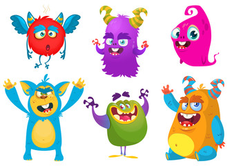 Cartoon Monsters. Vector set of cartoon monsters isolated. Design for print, party decoration, t-shirt, illustration