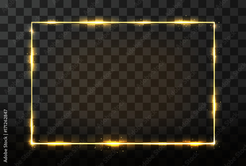 Leinwandbilder vector golden frame with glow effect. neon rectangle frame and glitter effect