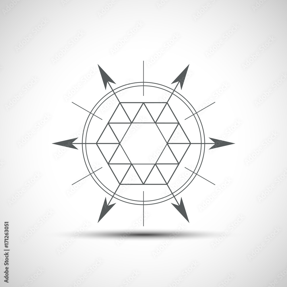 Poster sacred geometry element. hexagonal element. geometrical sign with shadow.