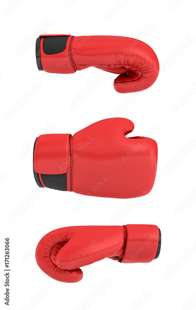 Poster 3d rendering of a red right boxing gloves isolated on white background