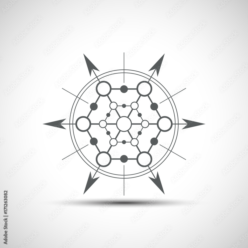 Aufkleber sacred geometry element. hexagonal element. geometrical sign with shadow.