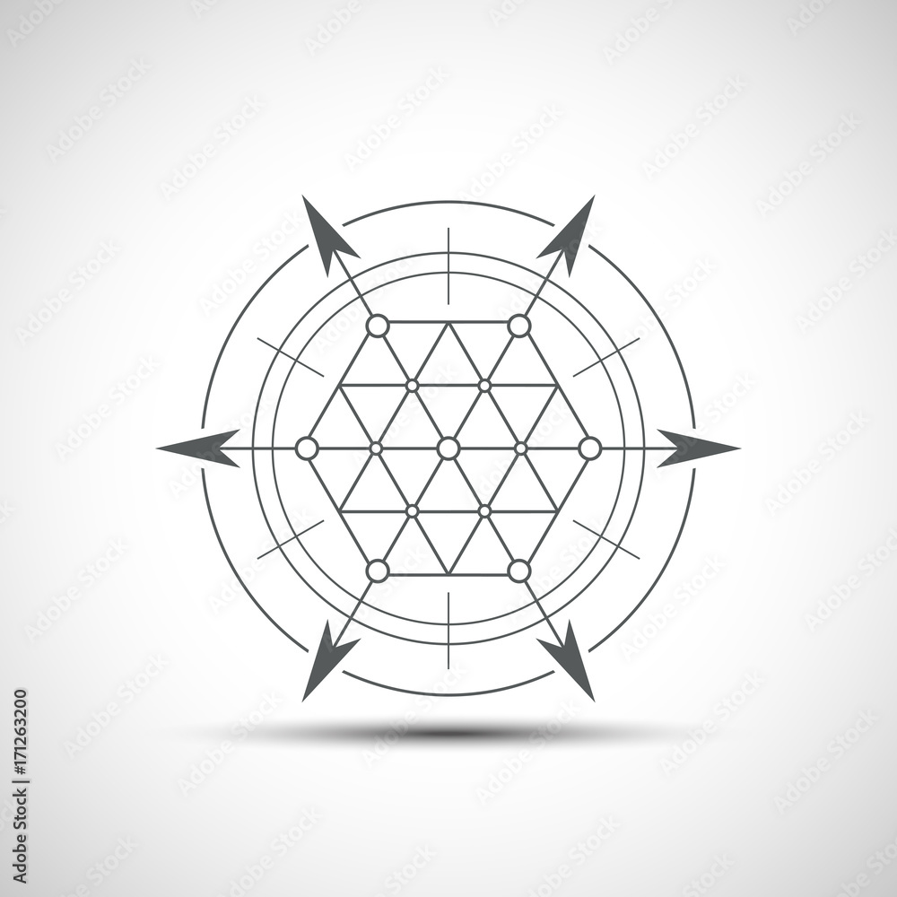Poster sacred geometry element. hexagonal element. geometrical sign with shadow.