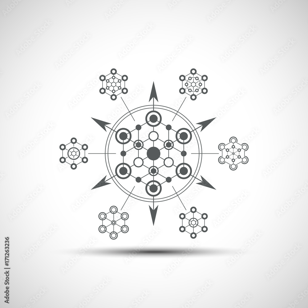 Poster sacred geometry element. hexagonal element. geometrical sign with shadow.