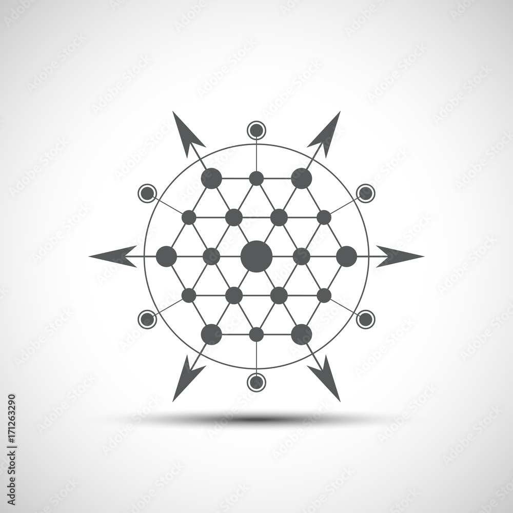 Poster sacred geometry element. hexagonal element. geometrical sign with shadow.