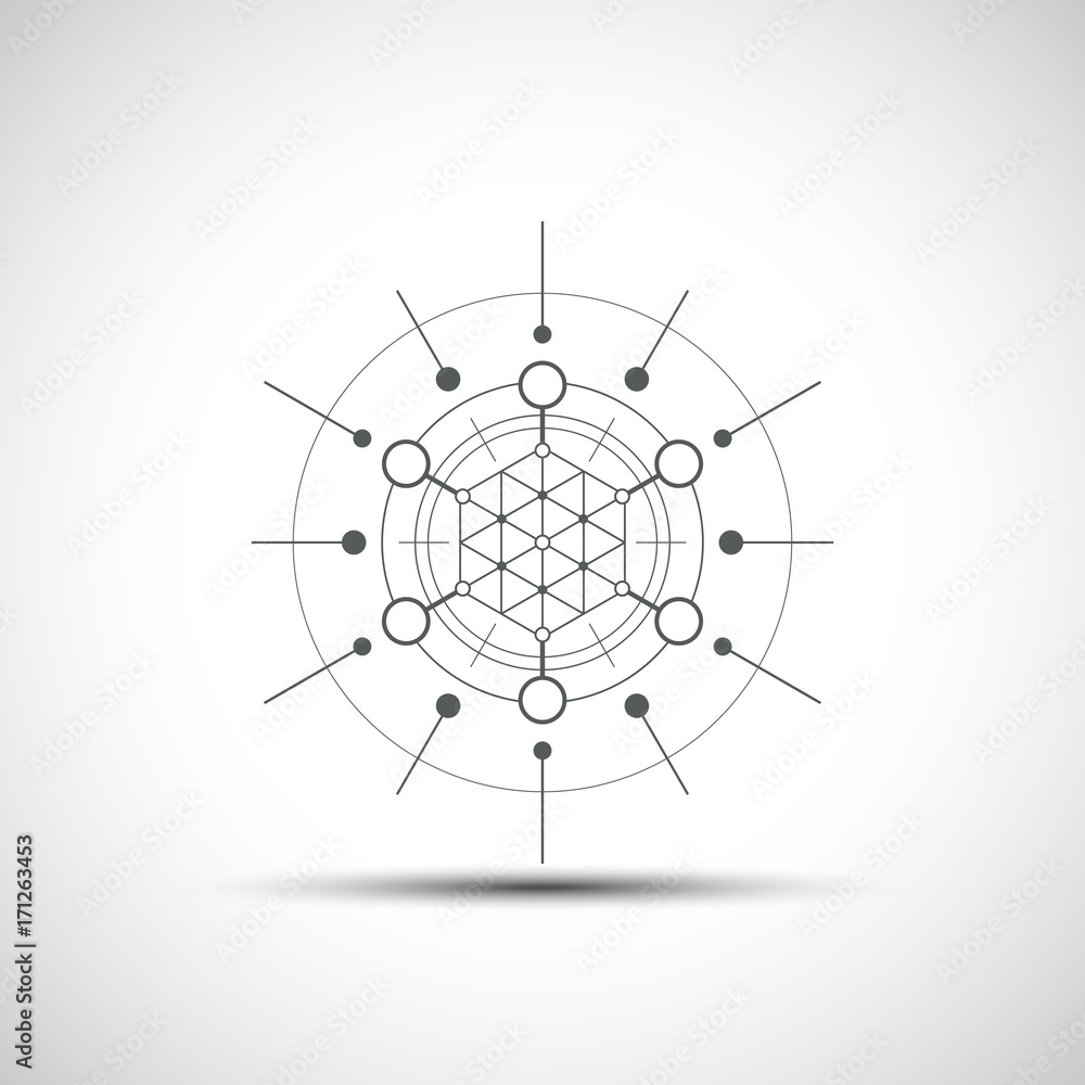 Poster sacred geometry element. hexagonal element. geometrical sign with shadow.