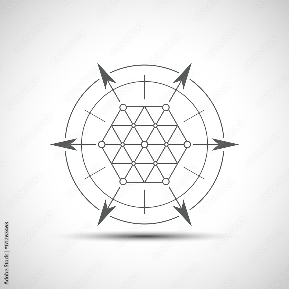 Poster sacred geometry element. hexagonal element. geometrical sign with shadow.