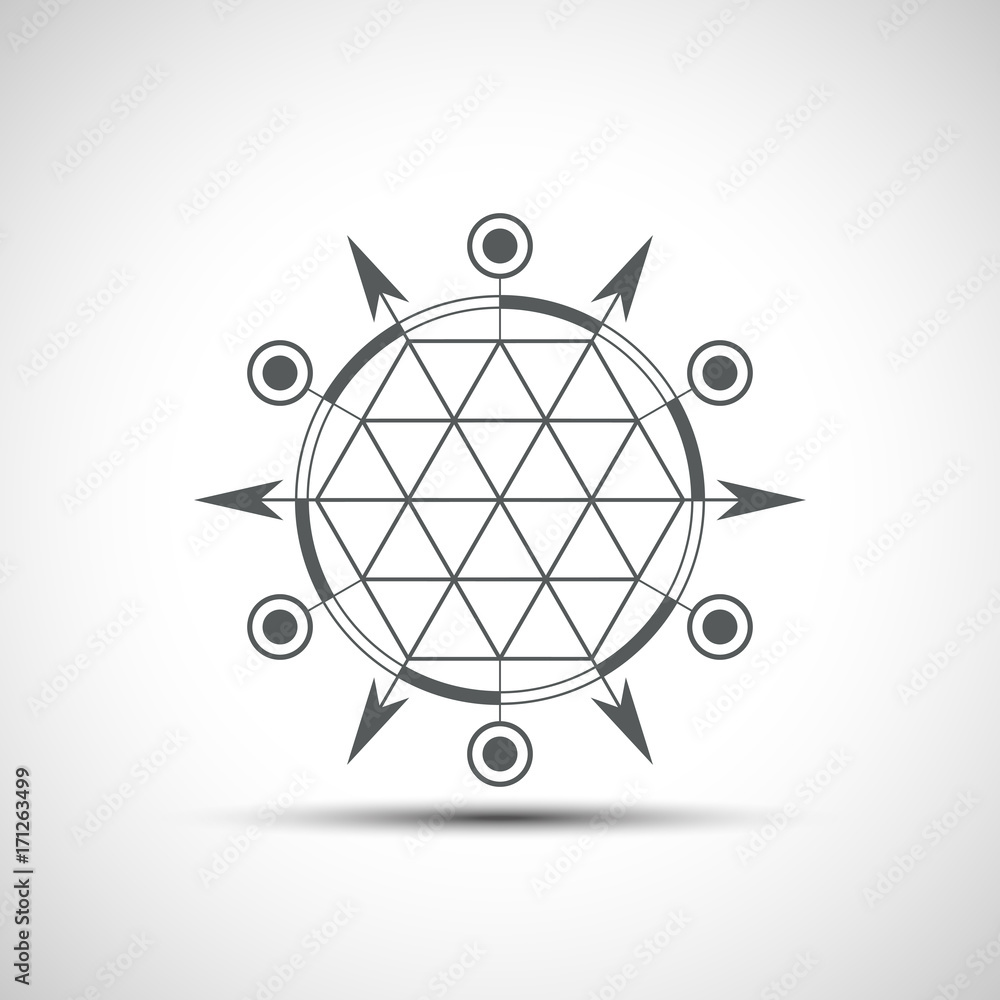 Poster sacred geometry element. hexagonal element. geometrical sign with shadow.