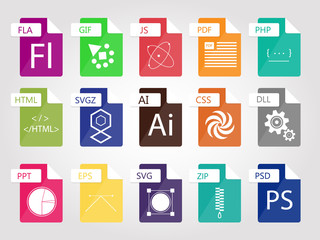 Set of flat design icons for Business, SEO, disign and Social media marketing, file tipe icon