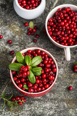 Fresh cranberry or cowberry, lingonberry top view