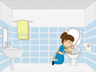 Indian Cartoon Woman Vomiting in Toilet