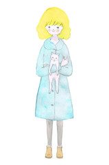 ペットの猫を抱く女性