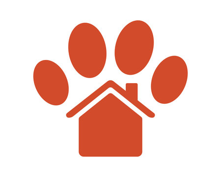 red paw silhouette pet house stall cage icon image vector