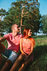 Smiling couple in love, outdoors, having joyful moment together