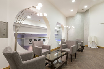 Hotel lobby cafe interior in the evening