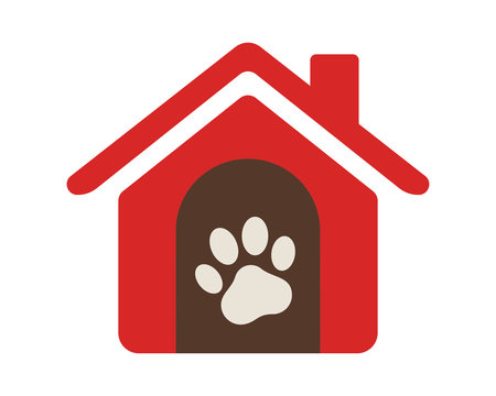 paw red pet house stall cage icon image vector