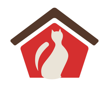 cat silhouette pet house stall cage icon image vector