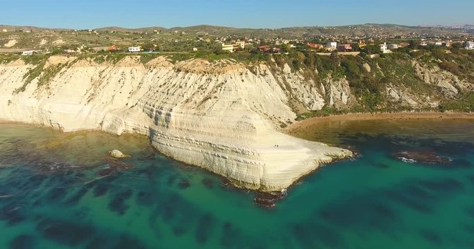 View from the sea on the Turkish white mountain on the island of Sicily, azure Mediterranean Sea