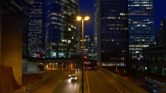 night lights paris la defense arch business area modern architecture traffic 4k france
