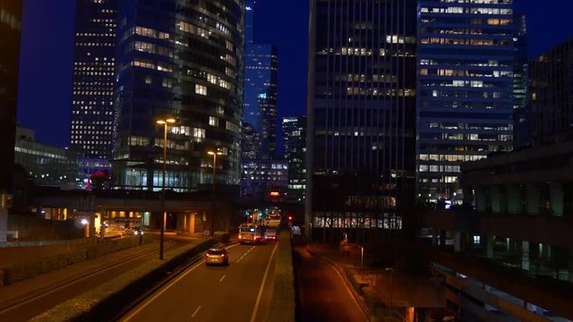 night lights paris la defense arch business area modern architecture traffic 4k france
