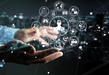 Businessman using modern medical interface 3D rendering