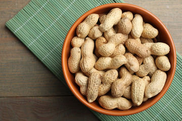 Peanut in shell . Top view.