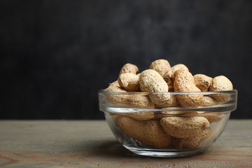 Peanut in a shell in a glass bowl
